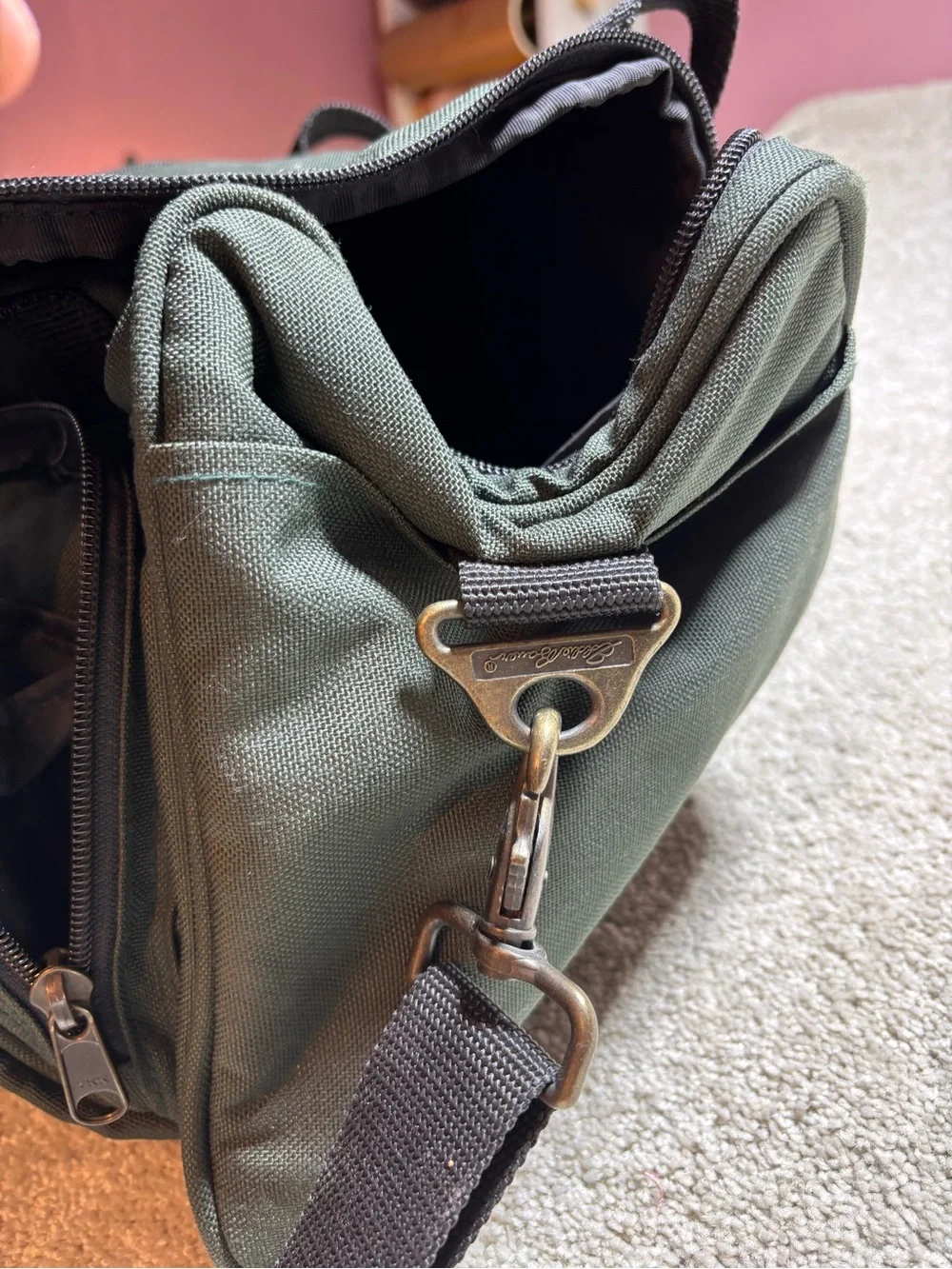 Eddie Bauer men’s small vintage bag with leather overnight bag